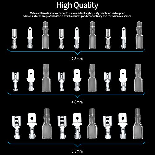 360 Pcs 2.8/4.8/6.3mm Male and Female Wire Spade Connectors, Quick Splice Electrical Wire Crimp Terminal Block Connectors with Insulating Sleeve Kit for Car Audio Speaker Electrical Wiring
