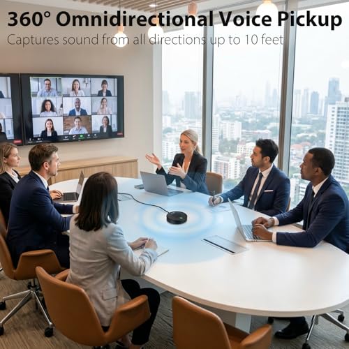USB Conference Microphone for PC & Mobile Device, AI Noise Reduction | Plug-n-Play, One-Touch Mute, Omnidirectional Condenser Mic, for Video Conference/Online Class/Streaming/Zoom/Skype/Teams