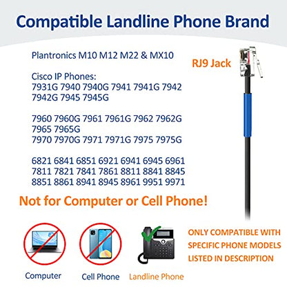 Wantek RJ9 Telephone Headset Mono with Noise Cancelling Mic, Quick Disconnect, Only for Plantronics M12 M22 MX10 Amplifiers or Cisco 7940 7942G 7945G 7960G 7975G 7821 7861 8841 8851 IP Phones(600QC1) - color: Gray