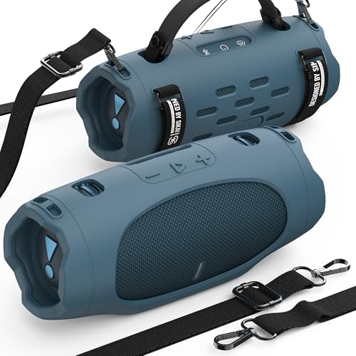 SIKAI CASE Portable Speaker Mount Compatible with JBL Charge 6, Silicone Case with Adjustable Strap&Detachable Shoulder Strap Travel Case for Bike/ATV/Golf Cart/Boat Railing, Case Only (Blue) - color: Blue