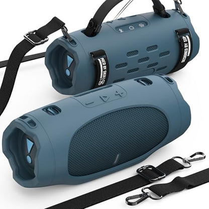 SIKAI CASE Portable Speaker Mount Compatible with JBL Charge 6, Silicone Case with Adjustable Strap&Detachable Shoulder Strap Travel Case for Bike/ATV/Golf Cart/Boat Railing, Case Only (Blue) - color: Blue
