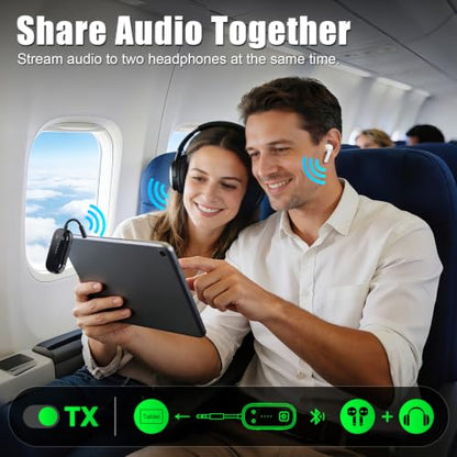 2026 Upgrade Pro Bluetooth 6.0 Transmitter Receiver – 2-in-1 Adapter | For TV, plane, gym, car & home. Dual Link for 2 headphones. Low latency, stable. Works with all AirPods & wireless headphones - color: Black