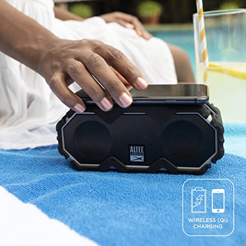 Altec Lansing Mini LifeJacket Jolt Bluetooth Speaker with Qi, Wireless, Waterproof, Portable, Speakers, Loud Volume, Strong Bass, Rich Stereo System, Microphone, 16 Hour Battery, 100 ft Range, Gray - color: Gray
