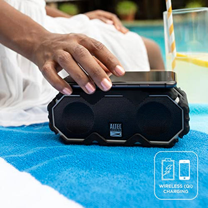 Altec Lansing Mini LifeJacket Jolt Bluetooth Speaker with Qi, Wireless, Waterproof, Portable, Speakers, Loud Volume, Strong Bass, Rich Stereo System, Microphone, 16 Hour Battery, 100 ft Range, Gray - color: Gray