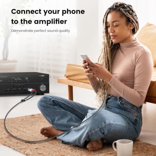 MOSWAG 3.5mm 1/8" TRS to 2 x 6.35mm 1/4" TS Mono Y Cable 16.4FT/5Meter Splitter Cable Compatible with Phone,iPod,Laptop,CD Players,Power Amplifier,Mixer,Home Stereo Systems - color: Nylon Braided, size: 16.4FT/5Meter