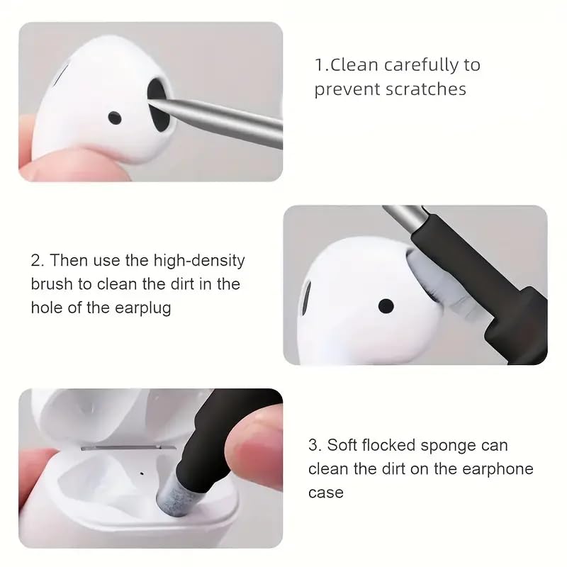 1PC Earbuds Cleaning Pen, 3in 1 Multifunction Cleaner Kit with Soft Brush for Wireless Earphones Headphones Charging Box Accessories, Computer, Keyboard, White - color: White
