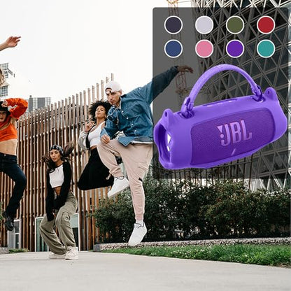 khanka Silicone Case for JBL Charge 6 Waterproof Speaker+Shoulder,Purple | EVA Hard Shell, Carabiner Clip Attachment, Travel-Ready Portable Storage, Impact Resistant Protection, Secure Custom Fit - color: Purple