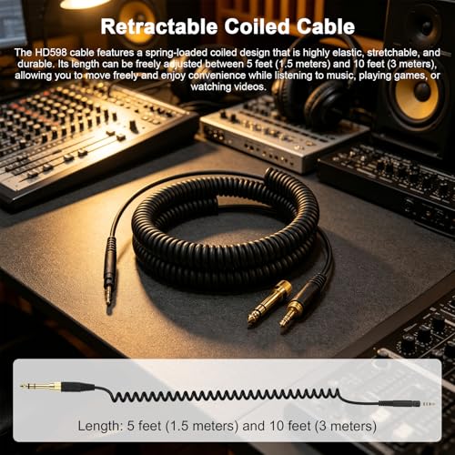 Replacement HD599 Audio Cable, Coiled Headphone Cable with 6.35mm Adapter Compatible with Sennheiser HD598, HD598Cs, HD560s, HD598SE, HD620S, HD400PRO, HD599, HD569, HD579, HD505 Headphones