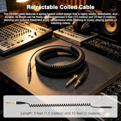 Replacement HD599 Audio Cable, Coiled Headphone Cable with 6.35mm Adapter Compatible with Sennheiser HD598, HD598Cs, HD560s, HD598SE, HD620S, HD400PRO, HD599, HD569, HD579, HD505 Headphones