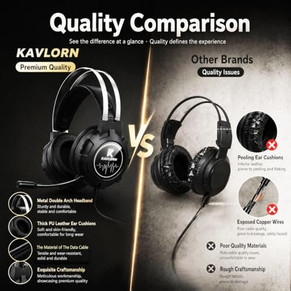 Gaming Headset,Lightweight Gaming Headphone: 7.1 Surround Sound | Self-Adjusting Suspension Headband,50MM Drivers&Noise Canceling Mic,Cool RGB lighting ,One-Key Volume Roller,Wired USB