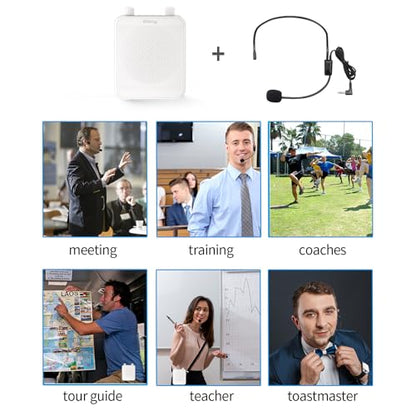 30W Portable Voice Amplifier with Wired Microphone Headset, 2800mAh Rechargeable PA System Speaker Personal Microphone Speech Power Amplifiers Loudspeaker for Teachers/Metting/Tour Guide - color: White