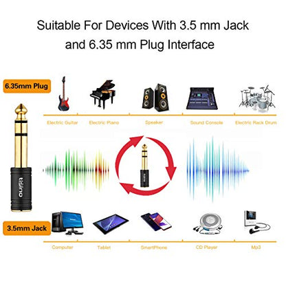 Tisino 3.5mm to 1/4 Stereo Adapter, 1/8 inch Female to 1/4 inch Male Aux Jack Converter Headphone Adapter - Black, 1PCS | 1/8" to 1/4" Headphone Jack Converter for Amp/Mixer/Guitar, Gold-Plated TRS Stereo Aux Adapter Audio Plug - size: Adapter 1 PCS