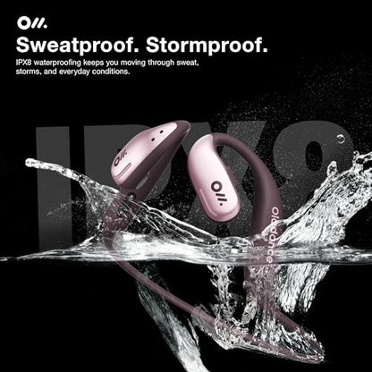 Oladance OWS Sports True Wireless Open-Ear Headphones, IPX8, 15H Playtime | Multi-Point Connectivity, Bluetooth 5.3, Durable Neckband, Virtual Bass 2.0, Liquid Silicone, Amplifier Chip - color: Pink