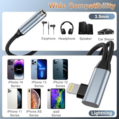 Quanlex[Apple MFi Certified Right Angle iPhone Lightning to 3.5mm Audio Adapter, Lighting to AUX + Charger Adapter Dongle Cable Splitter Compatible for iPhone 14/13/12/11/SE/X/XR/XS/8/7/6(Blue) - color: Blue