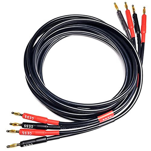 CNCESS CESS-037-6f Banana Plug Male to Male Speaker Cable 12 Gauge 680 Strand Count Silicone Soft Wire, 2 Cables (6 FEET) - size: 6 FEET