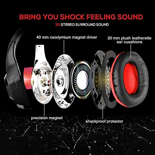 BlueFire Wired Gaming Headset for PS4 PS5 Xbox One PC – Over-Ear Headphones with Surround Sound, Noise Canceling Mic, Soft Memory Foam, LED Light, 3.5mm Jack for Console & Laptop (Red) - color: Red