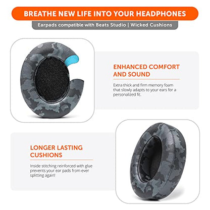 WC PadZ Studio 2 & 3 - Ear Pads for Beats Studio 2, 3 Wired & Wireless | Made by Wicked Cushions | Does NOT Fit Beats Solo (B0501, B0500). PU Leather, Enhanced Foam & Stronger Adhesive | Black Camo - color: Black Camo