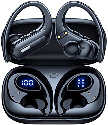 Wireless Earbuds 60 Hrs Playtime Bluetooth 5.3 Headphones,Sports Ear Buds with Wireless Charging Case Power Display Over-Ear Earphones with Earhooks