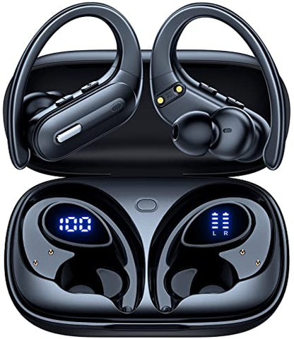 Wireless Earbuds 60 Hrs Playtime Bluetooth 5.3 Headphones,Sports Ear Buds with Wireless Charging Case Power Display Over-Ear Earphones with Earhooks