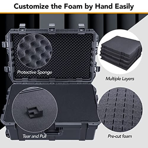 Lykus HC-7530 Hard Case with Wheels and Foam, Inner Size 27.7*15.94*11.42in | IP67 Waterproof, Pluckable Foam, Suitable for Cameras, Lenses, Electronic Equipment and More - size: HC-7530: 29.5x17.7x11.8 inch