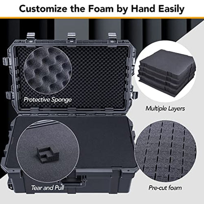 Lykus HC-7530 Hard Case with Wheels and Foam, Inner Size 27.7*15.94*11.42in | IP67 Waterproof, Pluckable Foam, Suitable for Cameras, Lenses, Electronic Equipment and More - size: HC-7530: 29.5x17.7x11.8 inch