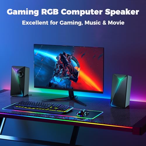 ROSON Computer Speakers, Gaming PC Speakers with Enhanced Bass and Volume Control, Stereo 2.0 USB Powered 3.5mm Aux Multimedia Speakers for Laptop/Desktop/Tablets/Phone