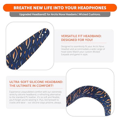 WC HeadbandZ Arctis Nova - Upgraded Silicone Headband for Arctis Nova Headsets by Wicked Cushions - Enhanced Flexibility, Comfort, and Style with Matching Earpad Designs | Navy Tiger - color: Navy Tiger