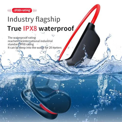 Bone Conduction Headphones IPX8 Waterproof 32GB Bluetooth 5.3 Wireless Headset with Microphone for Swim (Red) - color: Red