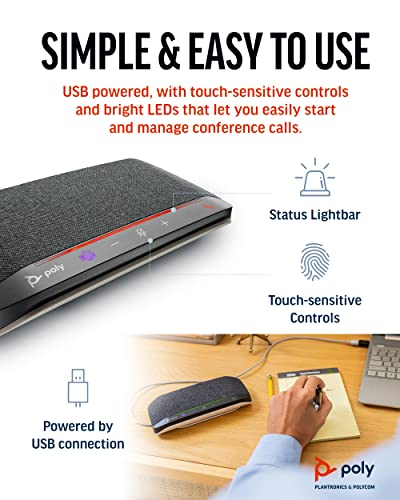 Poly Sync 10 USB Speakerphone (Plantronics) - Two-In-One Portable Speaker for Audio/Video Conference Calls & Music - USB Powered - Dual-Mic, Full-Duplex Audio - Works w/Teams (Certified), Zoom, & More