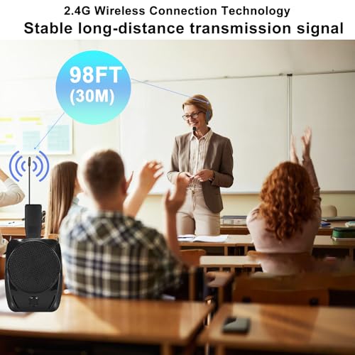 Wireless Microphone System for 4 People,2.4G Wireless Headset Mics and Handheld Mics 2 in 1,Ideal for Speakers,Voice Amplifier,PA System,Teacher,Tour Guides,Fitness Instructor