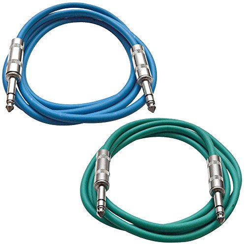 Seismic Audio - SATRX-3-2 Pack of 3' 1/4" TRS Male to 1/4" TRS Male Patch Cables - Balanced - 3 Foot Patch Cord - Blue and Green - color: Blue and Green