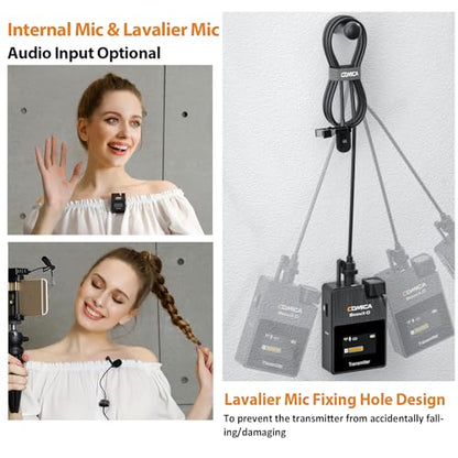 COMICA BoomX-D2 Wireless Lavalier Microphone for Camera iPhone & Android | 656ft Stable Range, Noise Cancelling, Dual Lapel Mic System with 2 Transmitters, Ideal for Vlog, YouTube, Content Creators