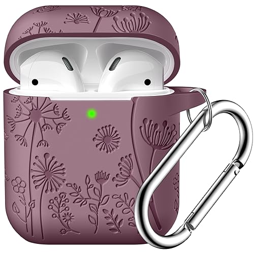 Lerobo for AirPod Case 2nd/1st Generation with Keychain | Flower Engraved Soft Silicone Cover for AirPods 2 Case, Wireless Charging, Drop Protection, One-piece Design, Smokey Mauve - color: Smokey Mauve