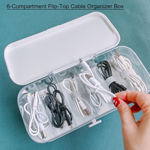 2 Pack Charger Cable Cord Storage Organizer Box, Plastic Flip-Top Cable Organizer Box and Drawer Charger Storage Box, USB Cable/Charger Organizer Boxes, Stackable Plastic Case
