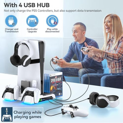 OIVO PS5/Slim/Pro Stand and Cooling Station with LED Controller Charging Station for PlayStation 5 Console, Controller Charger, Cooling Stand, PS5/Slim/Pro Accessories Kit with 3 Level Cooler Fan - color: White & Black