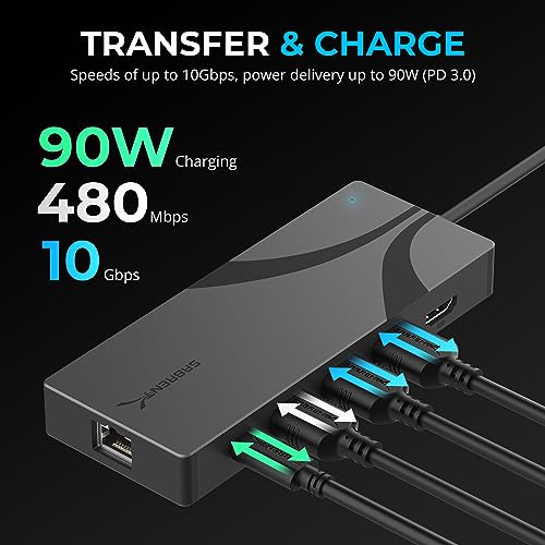 SABRENT USB-C 6-Port Hub & M.2 SSD Dock, 4K HDMI, 90W PD (HB-6PNV) | M.2 SSD slot; USB 3.0 & 2.0; 4K HDMI; RJ45 Gigabit Ethernet; 90W power delivery - color: Dark Gray