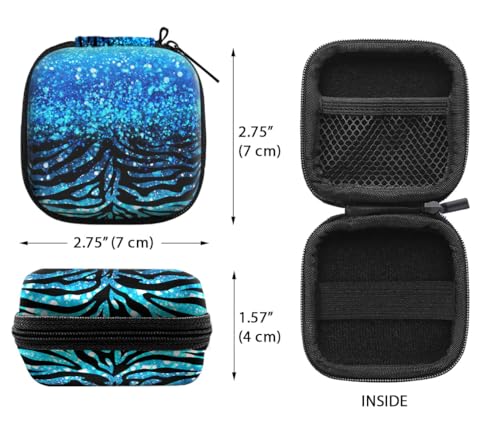 WIRESTER Portable Wireless Headphone Case, Earphone Storage Bag Carrying Case, Earbud Holder with Black Carabiner Compatible with Airpods - Blue Glitter Sparkle with Black Blue Glitter Zebra - color: Blue Glitter Sparkle With Black Blue Glitter Zebra