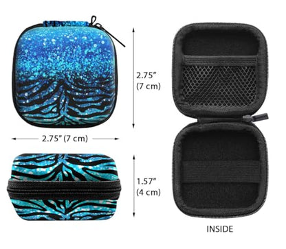 WIRESTER Portable Wireless Headphone Case, Earphone Storage Bag Carrying Case, Earbud Holder with Black Carabiner Compatible with Airpods - Blue Glitter Sparkle with Black Blue Glitter Zebra - color: Blue Glitter Sparkle With Black Blue Glitter Zebra