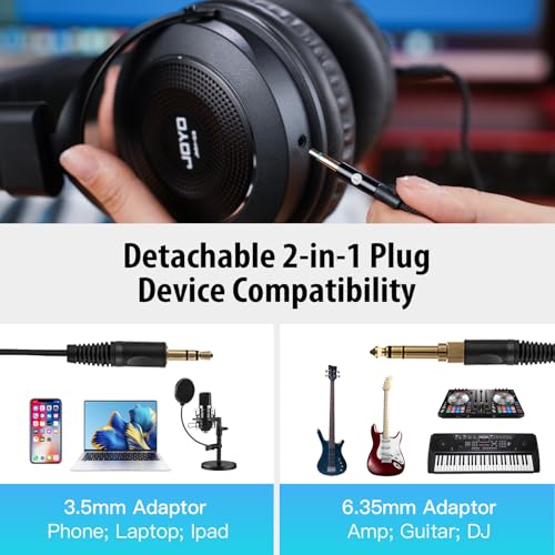 JOYO Wired Studio Monitor Headphones Semi-Open 50mm Drivers Over-Ear | Flat 15Hz-28kHz Response, 3.5mm and 6.35mm Adapter for home studio, mixing (JMH-03) - color: Natural, style: Professional Monitor