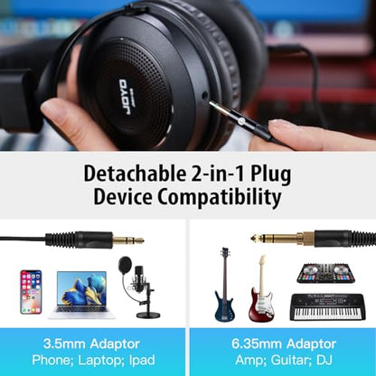 JOYO Wired Studio Monitor Headphones Semi-Open 50mm Drivers Over-Ear | Flat 15Hz-28kHz Response, 3.5mm and 6.35mm Adapter for home studio, mixing (JMH-03) - color: Natural, style: Professional Monitor