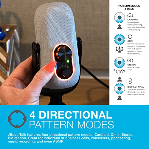 JLab JBuds Talk USB-C Microphone with Cardioid, Omni, Stereo, bi-Directional Modes, gain and Mute Controls, 3.5mm aux, White - color: White
