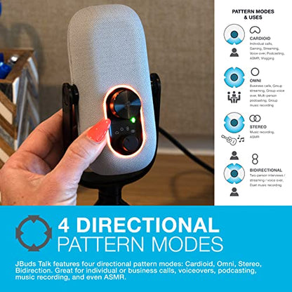 JLab JBuds Talk USB-C Microphone with Cardioid, Omni, Stereo, bi-Directional Modes, gain and Mute Controls, 3.5mm aux, White - color: White