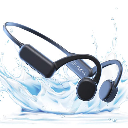 IHAO Swimming Headphones True Bone Conduction Open Ear Headset MP3 Player Built-in 16G Memory IP68 Underwater Waterproof Stereo Bluetooth Earphone for Driving Bicycling Running Skiing-Black - color: Black IHX18