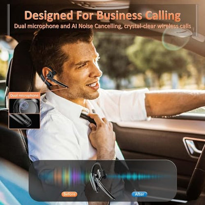 AMINY Wireless Bluetooth Headset with Microphone 30 Hrs Talking Time V5.3 Auriculares Bluetooth Earpiece,AI Noise Cancelling Bluetooth Earphones for Trucker Office Home