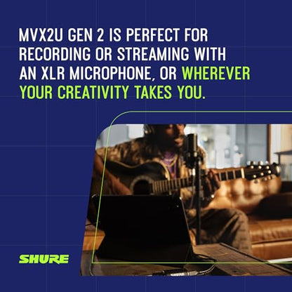 Shure MVX2U Gen 2 XLR-to-USB-C Audio Interface | MFi-certified XLR-to-USB-C interface for any XLR mic with portable setup and clean, noise-free recording