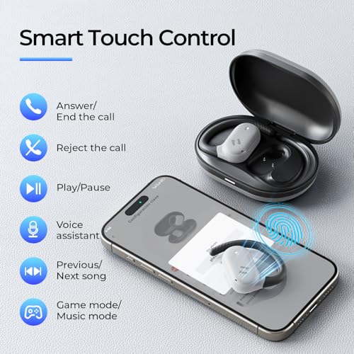 havit Open Ear Headphones, Over Ear Earbuds Bluetooth 5.4 Headphones, Comfort Fit Lightweight, Mic Clear Calls, 64H Playtime, IPX5 Waterproof Earhook Earbuds for Running, Cycling Workouts, Grey