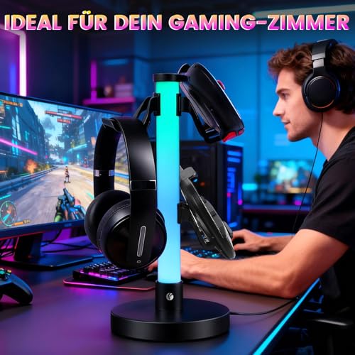 VCOM Headphone Stand with 17 Light Modes, Gaming Controller Holder with Remote Control, PC Gaming Accessories for Desk, Universal Organizer Headpsets/Xbox/PS5 Headset Stand Gamer Gifts