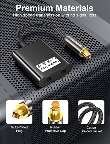Optical Audio Splitter 1 in to 2 Out Toslink Splitter Optical Adapter Ideal for Home Theatre and More-Black