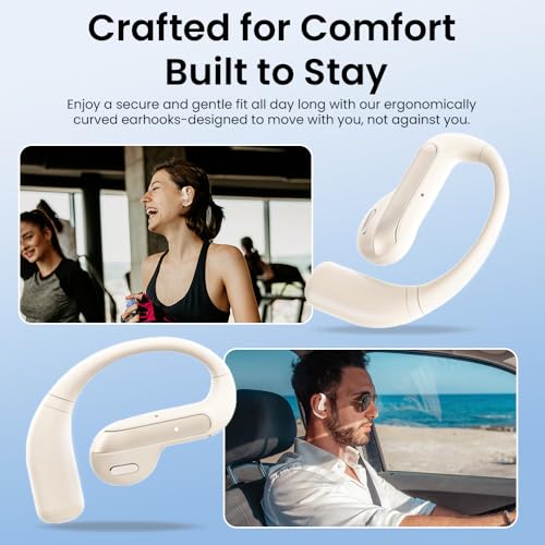 Piluyaa Open Ear Bluetooth 5.3 Earbuds, Wireless Headphones Sport Over Earphones Built-in Mic with Ear Hooks, 58H Playtime Ear Buds Fast Charging, IPX7 Waterproof for Running/Workout-Off White - color: OFF WHITE