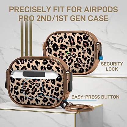 for AirPods Pro 2nd/1st Case with Safety Lock, Magsafe Compatible, Leopard | Double Secure Lock,Drop Protection,Two-Piece Design,with Gold Keychain, Anti Lost, Dustproof, Cute AirPods Pro 2nd/1st Case - color: Brown + Yellow, size: AirPods Pro2/Pro1 Case
